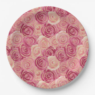 Pink Rose Swirl Glitter Seamless Pattern Paper Plate