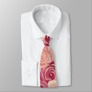 Pink Rose Swirl Glitter Seamless Pattern Tie