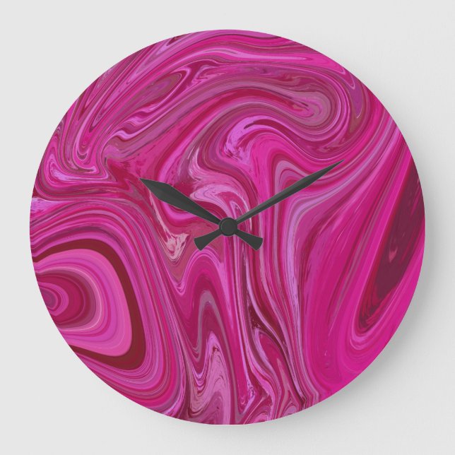 Pink Rose Swirls Large Clock (Front)