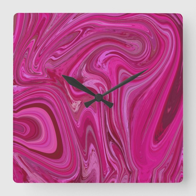 Pink Rose Swirls Square Wall Clock (Front)