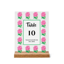 Pink Rose Table Number Acrylic Sign