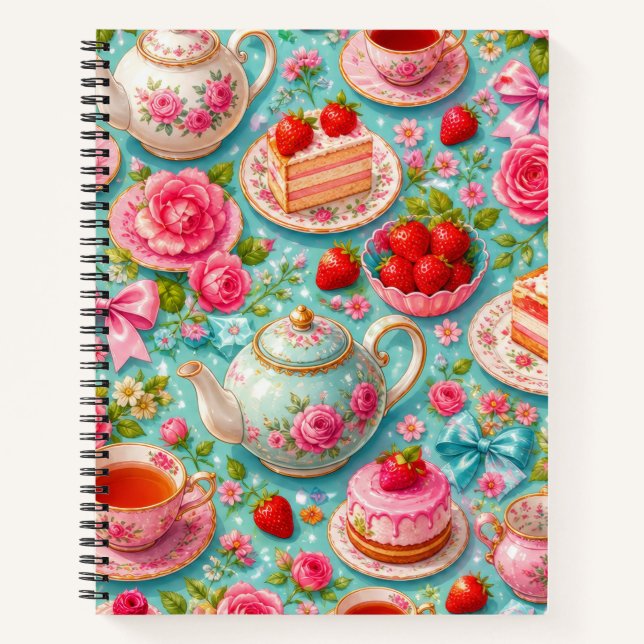 Pink Rose Tea Party Strawberry Notebook (Front)