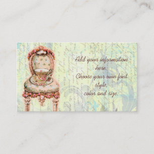 Pink Rose Teacup and Victorian Chair Business Card