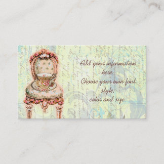 Pink Rose Teacup and Victorian Chair Business Card