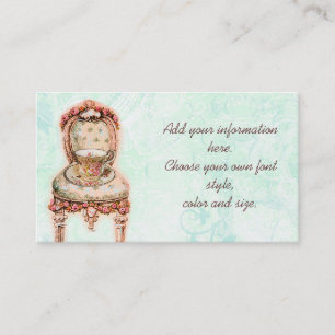 Pink Rose Teacup and Victorian Chair Business Card