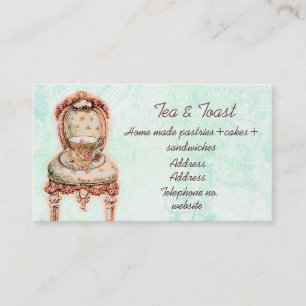 Pink Rose Teacup and Victorian Chair Business Card