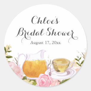 Pink Rose Teacup Bridal Shower Stickers