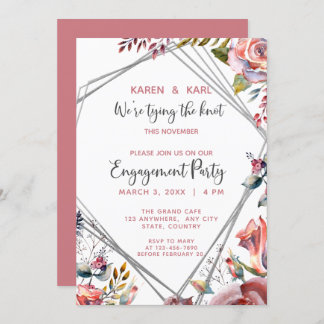 Pink Rose Terrarium Engagement Party Invitation