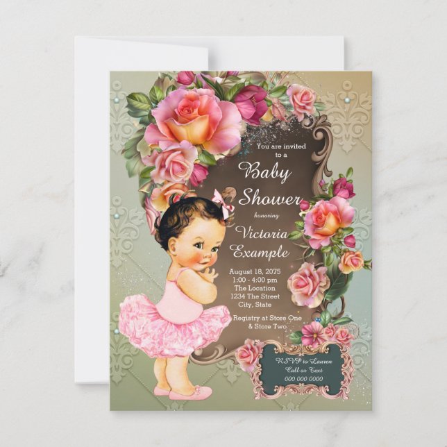 Pink Rose Tutu Baby Shower Invitation (Front)