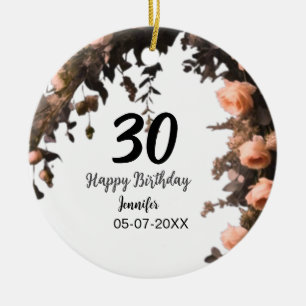 Pink rose vintage flower modern 30th birthday ceramic tree decoration