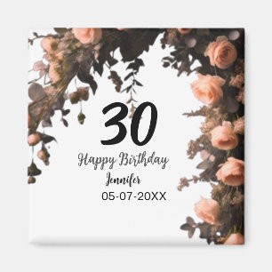 Pink rose vintage flower modern 30th birthday magnet