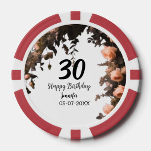 Pink rose vintage flower modern 30th birthday  poker chips