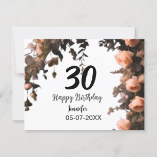 Pink rose vintage flower modern 30th birthday  postcard