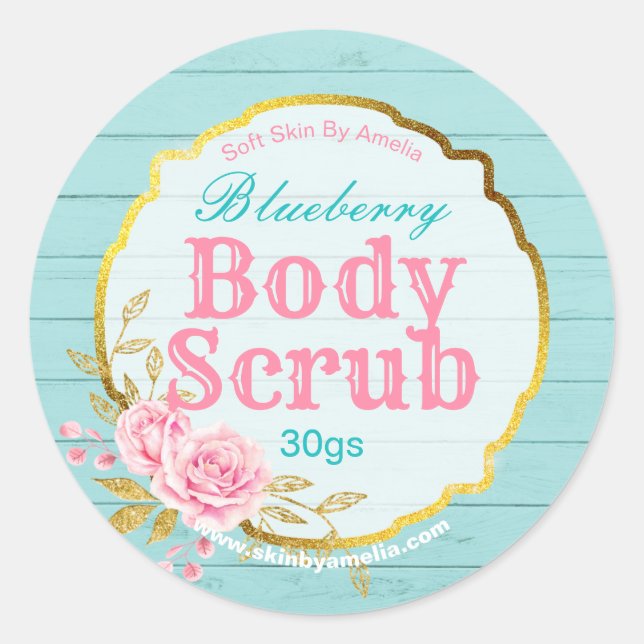 Pink Rose Vintage Gold Glitter Body Scrub Labels (Front)