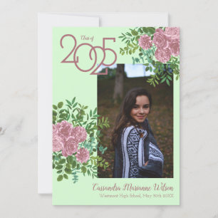 Pink Rose Vintage Gr Photo Graduation Announcement