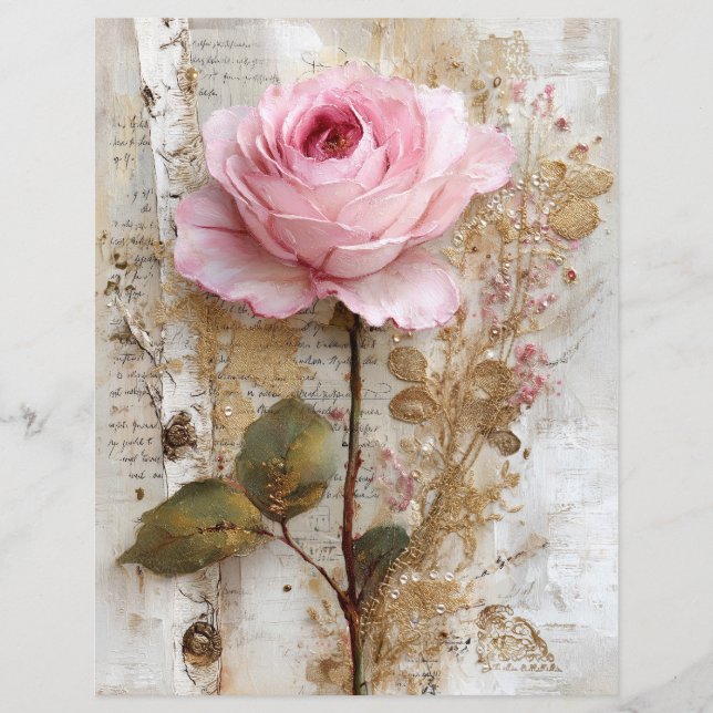 Pink Rose Vintage Junk Journal Scrapbook Paper (Front)