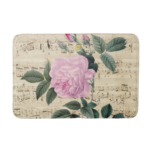 Pink Rose Vintage Music Bath Mat