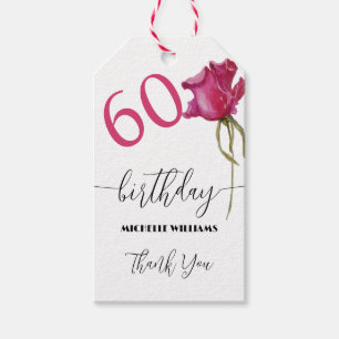 Pink Rose Watercolor Art Calligraphy Birthday Gift Tags