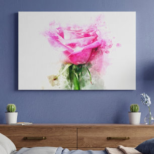 Pink Rose Watercolor Art on White Background Canvas Print