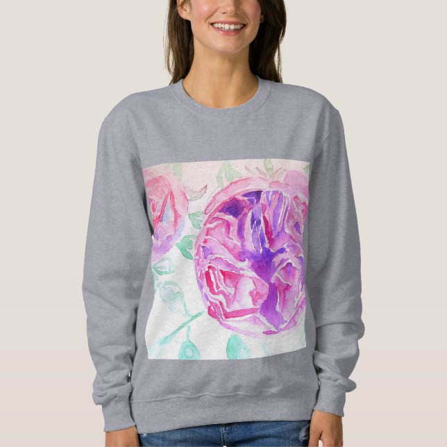 Pink Rose Watercolor floral flowers Roses T Shirt (Front)