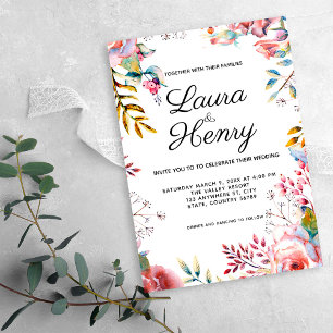 Pink Rose Watercolor Floral Wedding Invitation