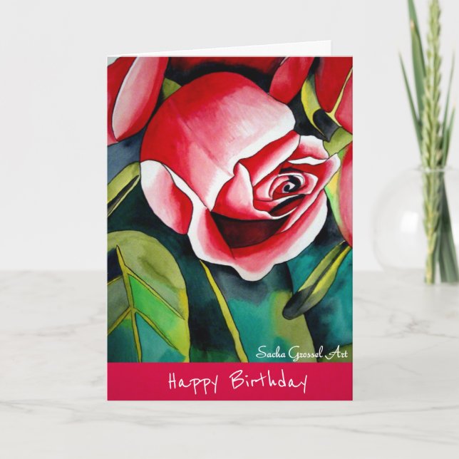 Pink Rose watercolor flower art birthday Card (Front)