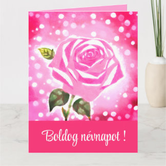 Pink rose watercolor - Hungarian name day Card
