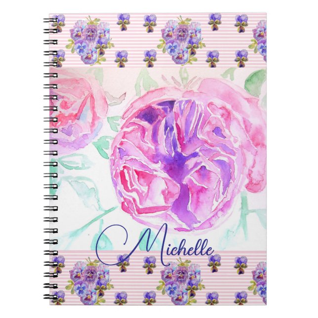 Pink Rose Watercolor Lilac Pink Girls Notebook (Front)