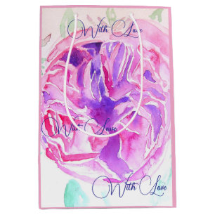 Pink Rose Watercolor Lilac Roses Flower Floral Medium Gift Bag