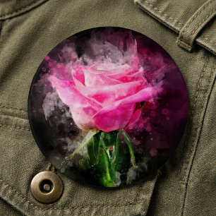 Pink Rose Watercolor on Black Background 6 Cm Round Badge