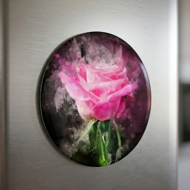 Pink Rose Watercolor on Black Background Magnet (Pink Rose Watercolor on Black Background. Magnet )