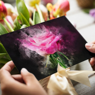 Pink Rose Watercolor on Black Background Postcard