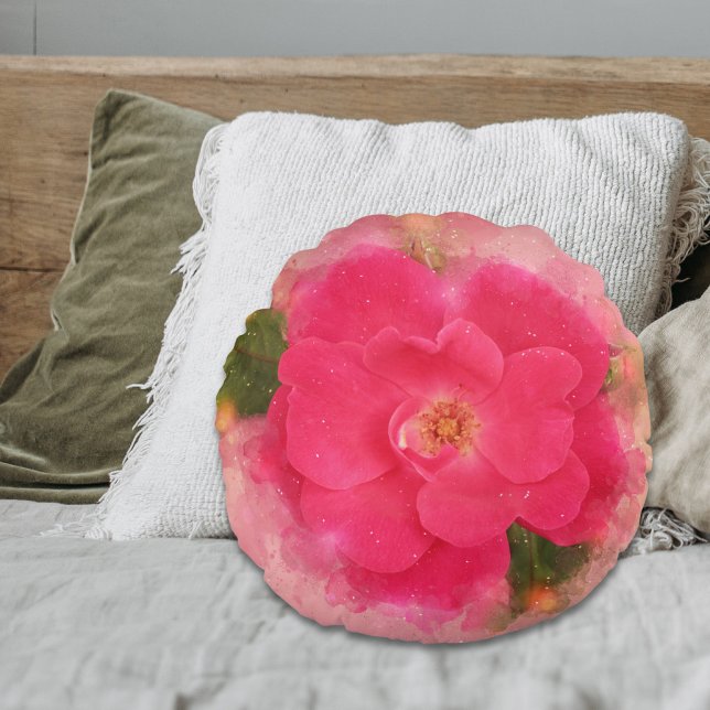 Pink Rose Watercolor Photo  Round Cushion (Creator Uploaded)