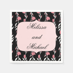 Pink Rose Wedding Bride and Groom Napkin