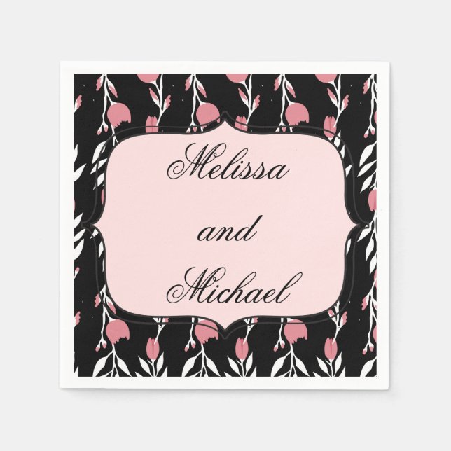 Pink Rose Wedding Bride and Groom Napkin (Front)