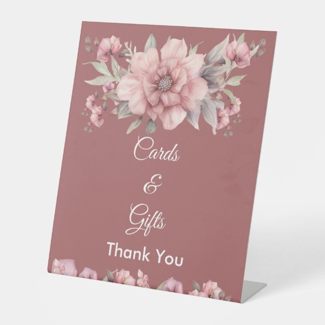 Pink Rose Wedding Cards and Gifts Pedestal Sign (Front)