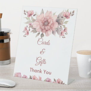 Pink Rose Wedding Cards and Gifts Pedestal Sign