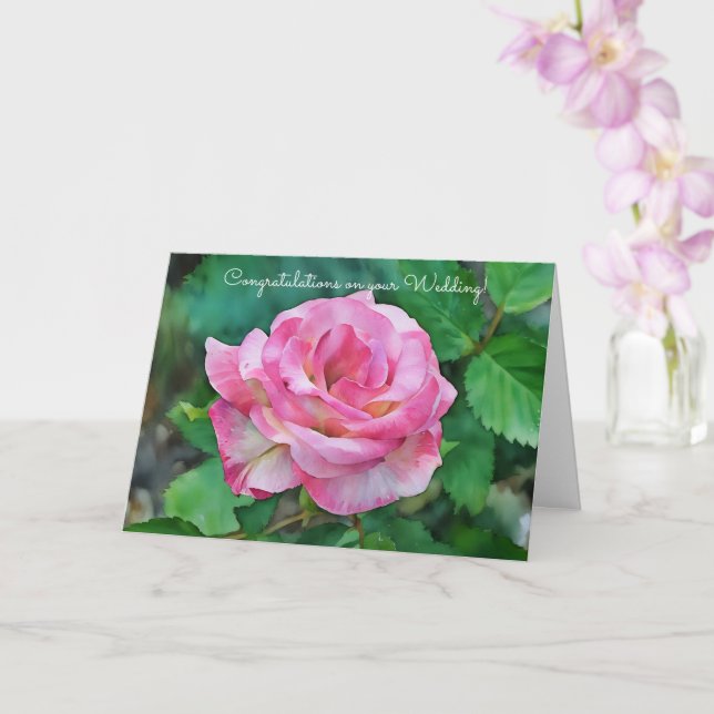 Pink Rose Wedding Congratulations Art Card (Orchid)