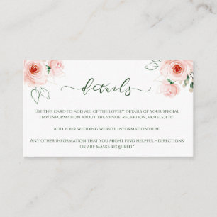 Pink Rose Wedding Detail Enclosure Card