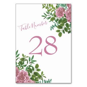 Pink Rose Wedding Floral Pastel Spring Table Number
