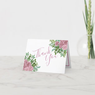 Pink Rose Wedding Floral Pastel Spring Thank You Card