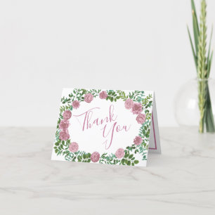 Pink Rose Wedding Floral Pastel Spring Thank You Card