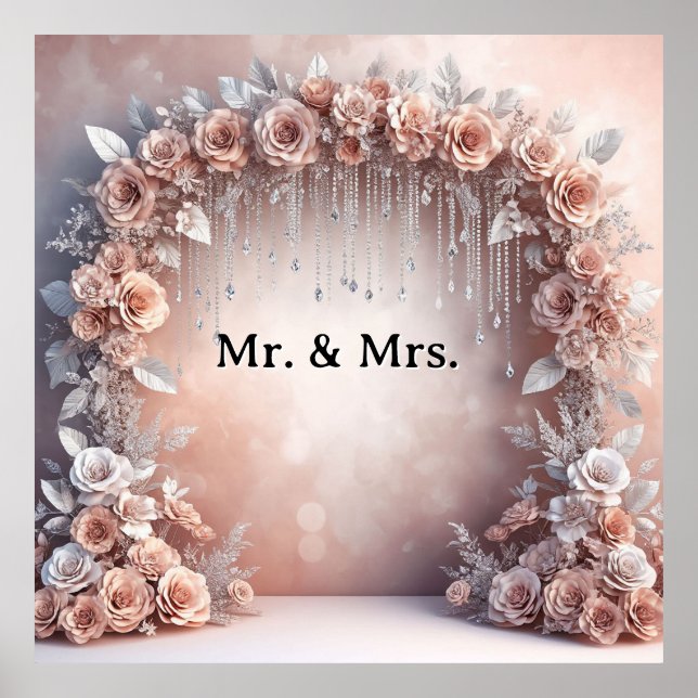 Pink Rose Wedding Frame With Diamond Accents 💎 Poster (Front)