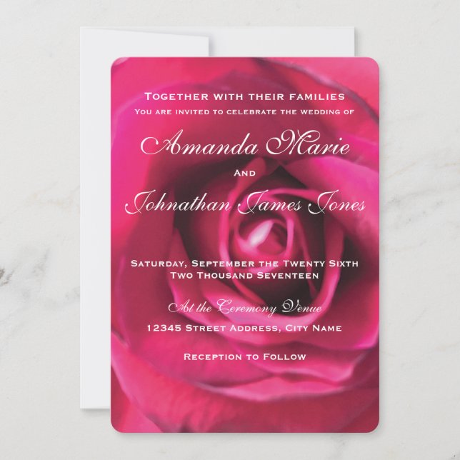 Pink Rose Wedding Invitation (Front)