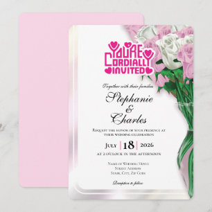 Pink Rose Wedding Invitation - Pink Lettering 4