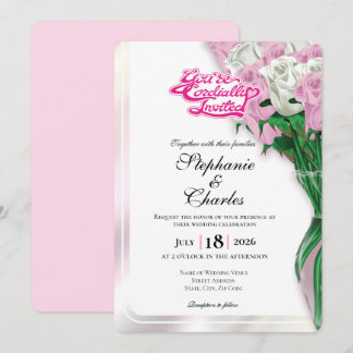 Pink Rose Wedding Invite - Pink Heading #1