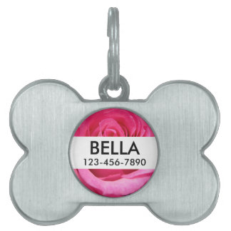Pink Rose Wedding Photo Pet Name Tag