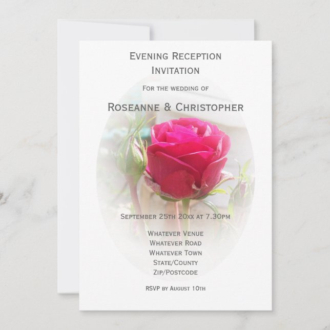 Pink Rose Wedding Reception Invitation (Front)
