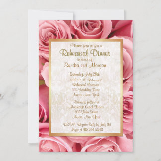 Pink Rose Wedding Rehearsal Dinner Invitation