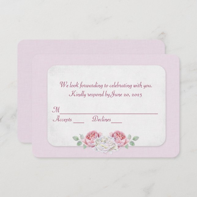 Pink Rose wedding RSVP Invitation (Front/Back)